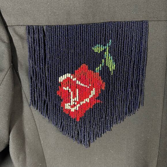 Nafsika Skourti Beaded Rose Tassel 2 Button Black Blazer UK 8 US 4 - Picture 6 of 10